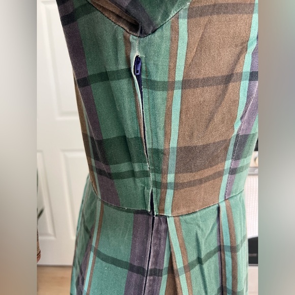 Handmade Plaid Pleated Cottagecore Modest Feminine Bell Sleeved Maxi Dress - Picture 7 of 13